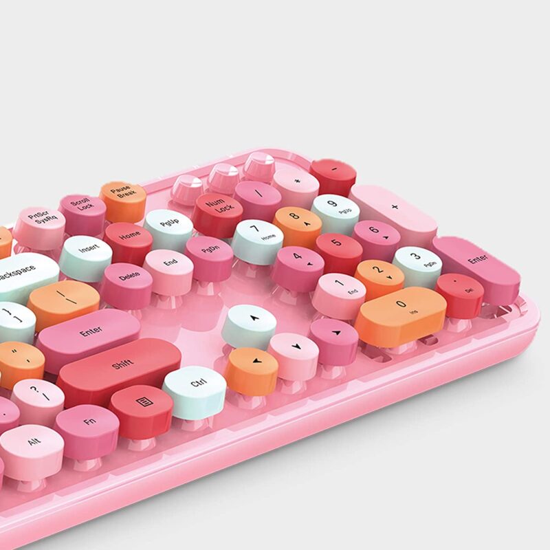 Pink Wireless Computer Keyboard and Mouse Set Colorful Full Size Typewriter Keyboard 22