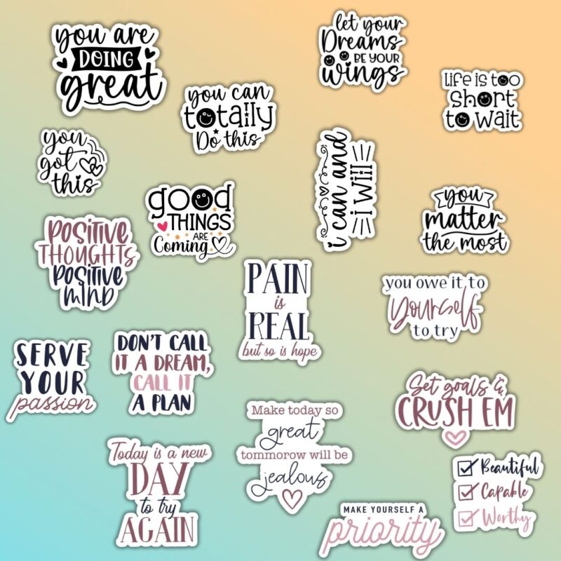 Self care journaling stickers with uplifting affirmations for stress relief (2)