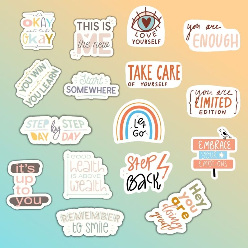 Self care journaling stickers with uplifting affirmations for stress relief (3)