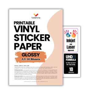 Printable Vinyl Sticker Paper A4 – Glossy Inkjet Sticker Sheets – 10 Pack – Waterproof Adhesive Paper for Custom Stickers and Notebook Covers