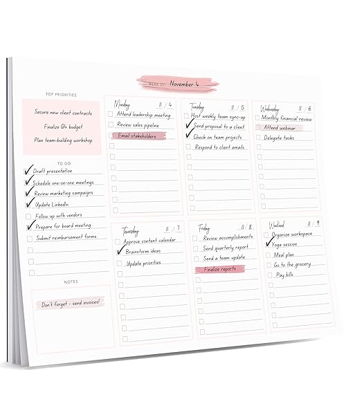 Lamare Weekly Planner Notepad Tear Off – 52 Undated Sheets Daily To Do ...