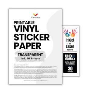 Printable Clear Sticker Paper for Inkjet Printers Transparent Vinyl Sticker Paper A4 30 Sheets B0GPZ6HC36